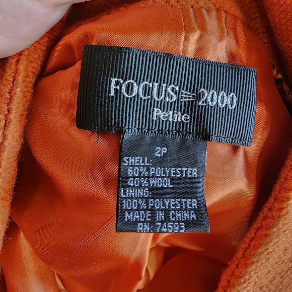 Focus 2000 Orange Tweed Blazer Women 2P Wool Structured Pumpkin Fall Academia - Picture 3 of 9